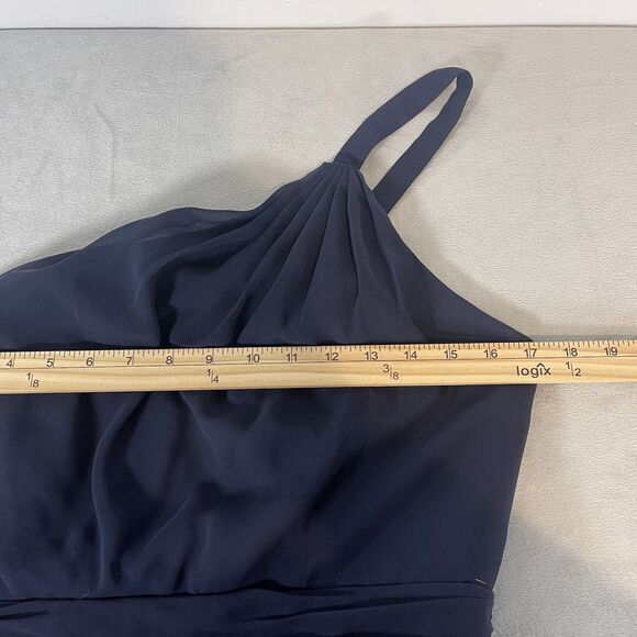Alfred Angelo Dress Women 12 Navy Blue Bridesmaid One-shoulder chiffon mini Glam - Picture 9 of 11
